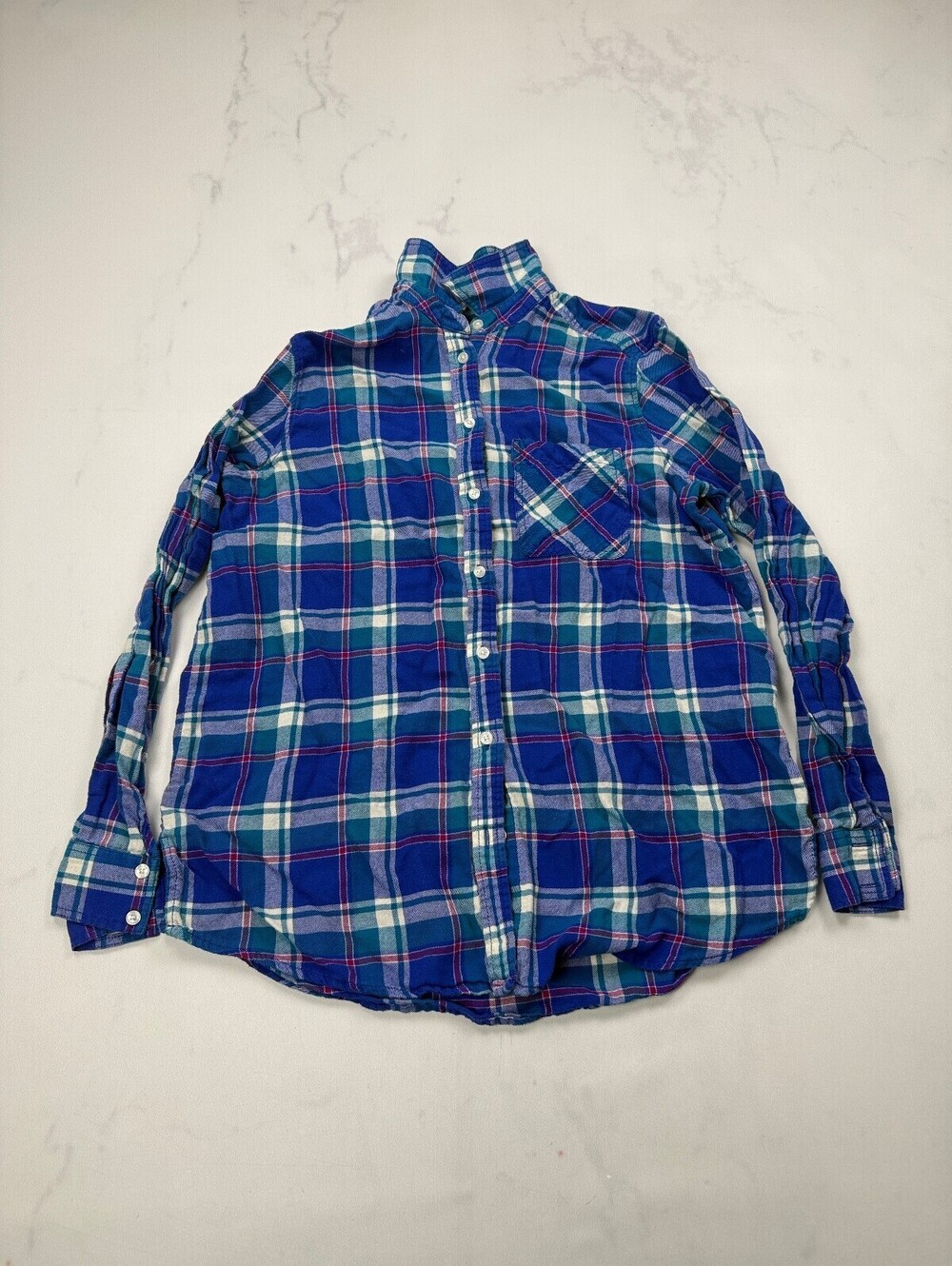 Express Boyfriend Button-Up Shirt Blue 90s Vintage Indie - Womens M